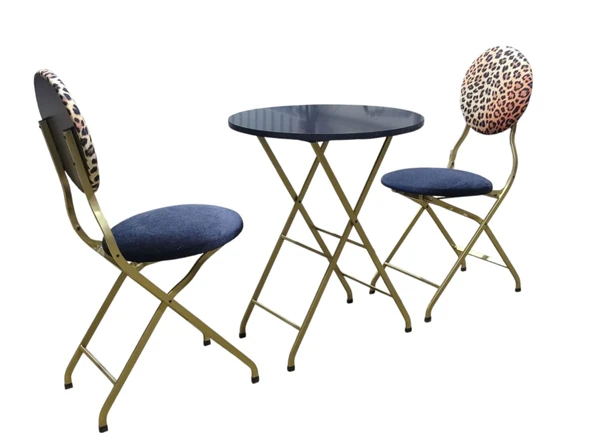 Leopar Desenli Katlanır Masa Sandalye Takımı  Şık, Modern ve Dayanıklı  Balkon, Mutfak, Bahçe Kullanımı İçin - 3