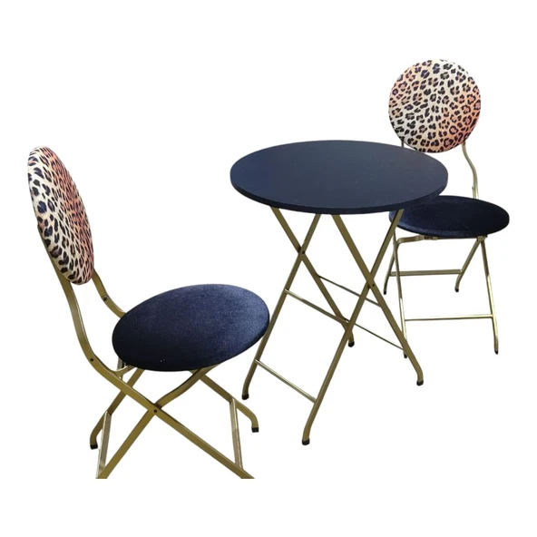 Leopar Desenli Katlanır Masa Sandalye Takımı  Şık, Modern ve Dayanıklı  Balkon, Mutfak, Bahçe Kullanımı İçin - 4
