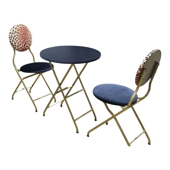 Leopar Desenli Katlanır Masa Sandalye Takımı  Şık, Modern ve Dayanıklı  Balkon, Mutfak, Bahçe Kullanımı İçin - 5