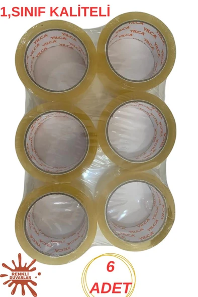 6 Adet Koli Bantı 45mm x 100 Metre Kaliteli Güçlü Yapışkanlı Koli Bantı Paketleme Kırtasiye Bantı