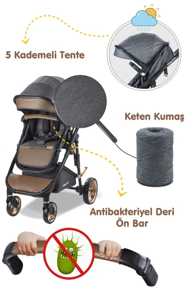 Bc 420 Colarado Cross Travel Pusetli Amortisörlü Bebek Arabası Kahve Siyah - 2