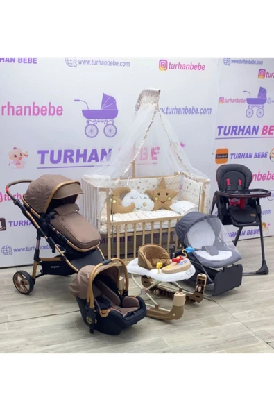 Yeni Doğan Çeyiz Seti Bebek Arabası + Anne Yanı Beşik + Yürüteç +Mama Sandalyesi + ANA DİZİ - 3