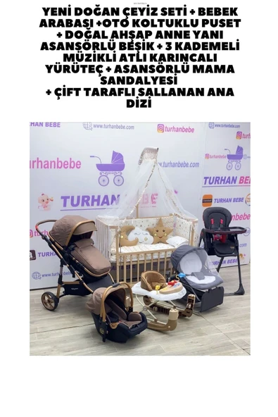 Yeni Doğan Çeyiz Seti Bebek Arabası + Anne Yanı Beşik + Yürüteç +Mama Sandalyesi + ANA DİZİ - 2