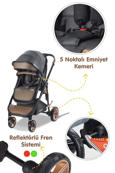 Bc 420 Colarado Cross Travel Pusetli Amortisörlü Bebek Arabası Kahve Siyah - 3