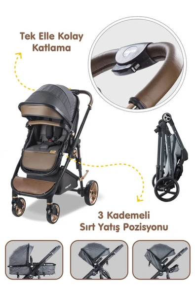 Bc 420 Colarado Cross Travel Pusetli Amortisörlü Bebek Arabası Kahve Siyah - 5