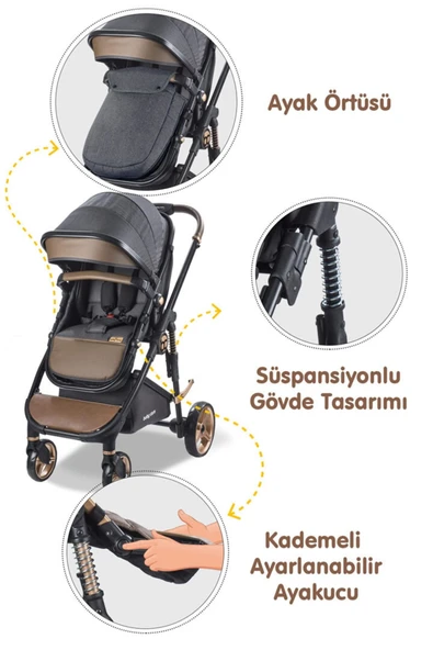 Bc 420 Colarado Cross Travel Pusetli Amortisörlü Bebek Arabası Kahve Siyah - 4