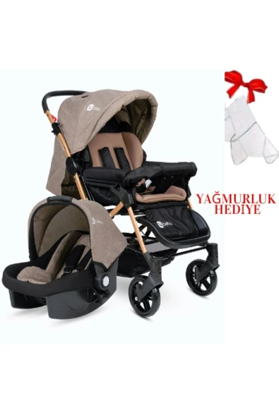 3 Kademe Yatış Pozisyonu Kontrol Penceresi Çift Yönlü Bebek Arabası +Taşıma Puset + Yağmurluk Hediye