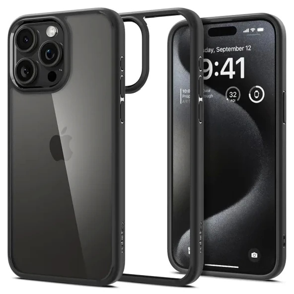 Spigen iPhone 15 Pro Ultra Hibrit Sararma Önleyici Kılıf (2023) Matte Black iPhone 15 Pro