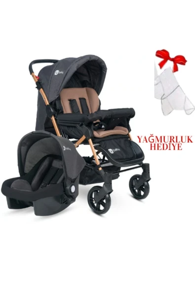 3 Kademe Yatış Pozisyonu Kontrol Penceresi Çift Yönlü Bebek Arabası +Taşıma Puset + Yağmurluk Hediye