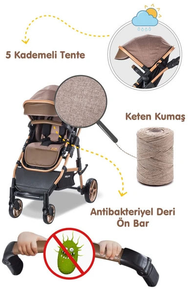Bebek Arabası - Bc 340 Bora Cross - Travel Sistem Bebek Arabası - Kahve - 2