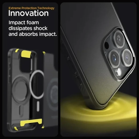 Spigen iPhone 15 Pro Max Manyetik Rugged Armor MagFit Kılıf - Matte Black - 4