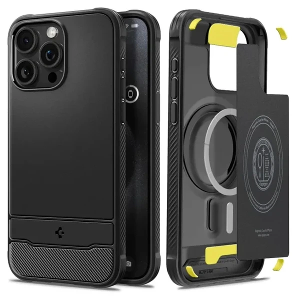 Spigen iPhone 15 Pro Max Manyetik Rugged Armor MagFit Kılıf - Matte Black - 1