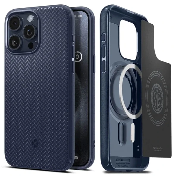 Spigen  iPhone 15 Pro Magnetic Mag Armor MagFit Kılıf Navy Blue