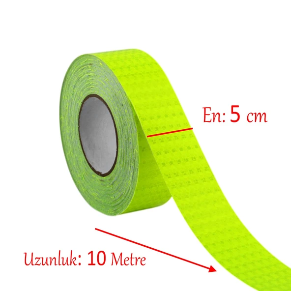Yapışkanlı 10 Mt Florasan Şerit Bant Gece Parlayan Reflektörlü 5 cm Fosforlu Reflektif İkaz Bandı - 3
