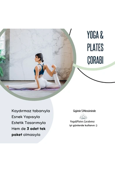 Pilates Ve Yoga Çorabı Kaydırmaz Tabanlı Pilates Çorabı Yoga Çorabı Plates Çorabı Dans Çorabı 3 adet