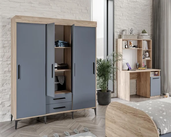 Afilli İzmir Cocuk Odası Takımı Tamamı Mdf Flora Ve Antrasit - 2