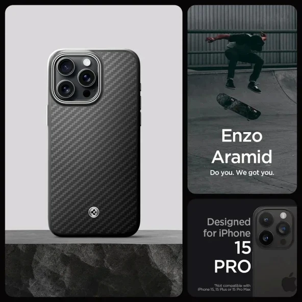 Spigen iPhone 15 Pro Magnetic Enzo Aramid  Kılıf Matte Black - 10