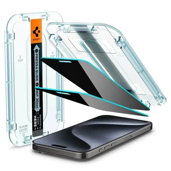 Spigen iPhone 15 Pro Temperli Gizli Cam Ekran Koruyucu - 2'li Paket