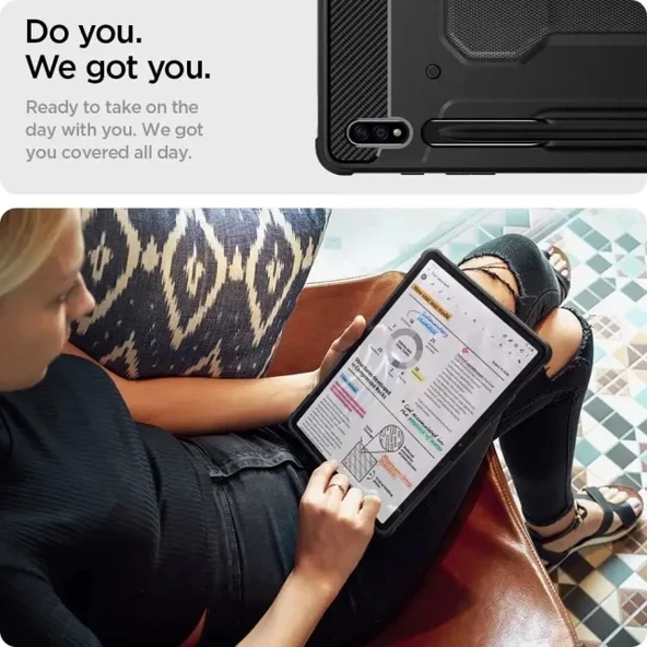Spigen Rugged Armor Pro Galaxy Tab S8 Plus / S7 Plus Kalem Tutuculu Kılıf - Siyah - 4