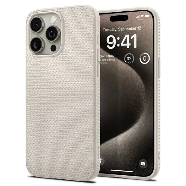 Spigen iPhone 15 Pro Max Liquid Air Armor [Military-Grade Protection] Kılıf (2023) Natural Titanium