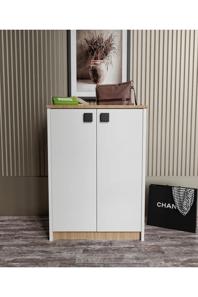 Afilli Ayakkabılık Ve Çok Amaçlı Dolap Tamamı Mdf Beyaz Garden Meşe - 2