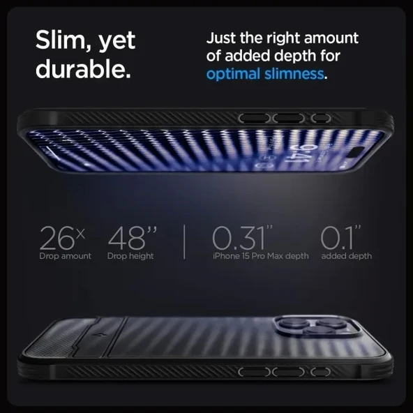 Spigen iPhone 15 Pro Max Manyetik Rugged Armor MagFit Kılıf - Matte Black - 6