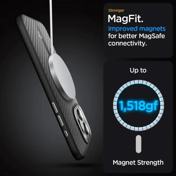 Spigen iPhone 15 Pro Magnetic Enzo Aramid  Kılıf Matte Black - 5