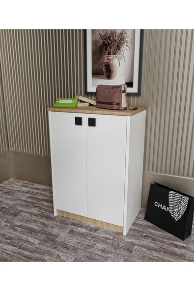 Afilli Ayakkabılık Ve Çok Amaçlı Dolap Tamamı Mdf Beyaz Garden Meşe