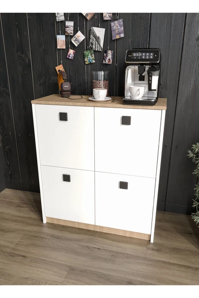 Afilli Asya Kahve Köşesi Ve Çok Amaçlı Dolap Tamamı Mdf Beyaz Garden Meşe - 2