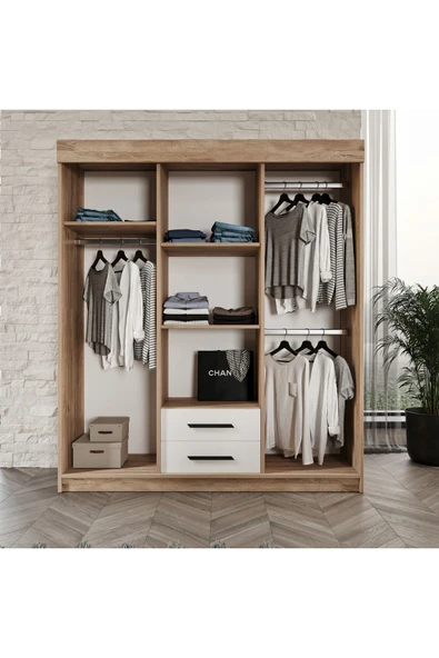 Afilli Ildır Sürgülü 2 Çekmeceli Kapaklı Dolap Flora Mdf - 3