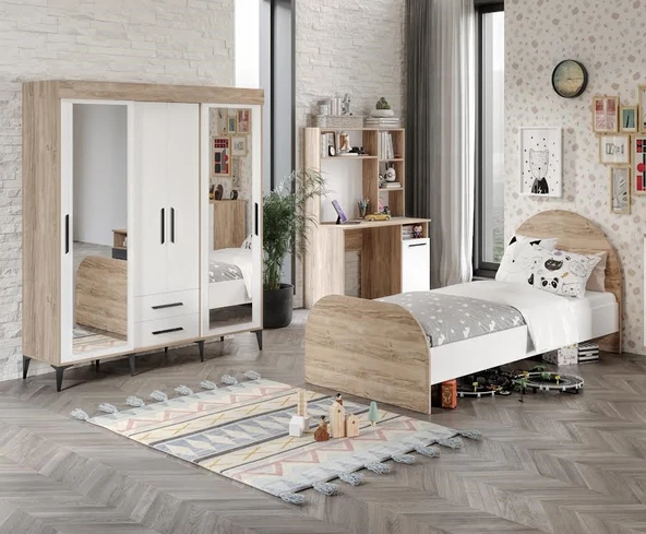 Afilli Ildır Çocuk Odası Takımı Tamamı Mdf Flora Beyaz Aynalı