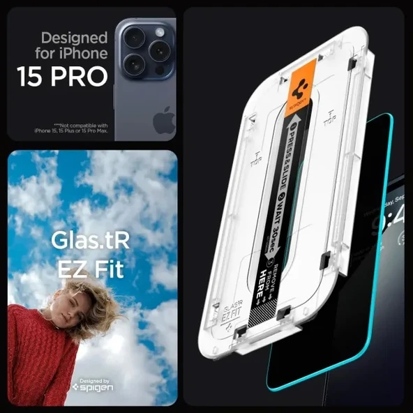 Spigen iPhone 15 Pro Temperli Gizli Cam Ekran Koruyucu - 2'li Paket - 3