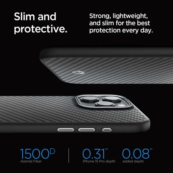 Spigen iPhone 15 Pro Magnetic Enzo Aramid  Kılıf Matte Black - 6