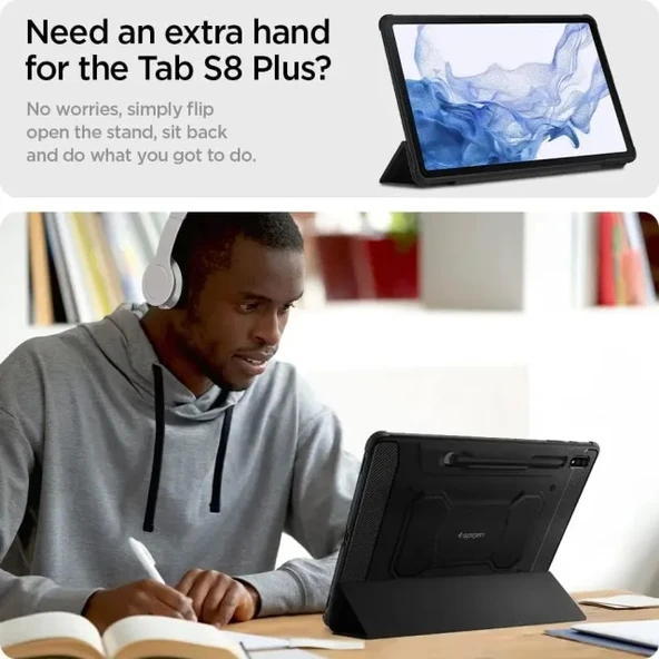Spigen Rugged Armor Pro Galaxy Tab S8 Plus / S7 Plus Kalem Tutuculu Kılıf - Siyah - 5