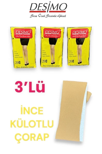 3'LÜ 20 Denye Mat İnce TEN Rengi Külotlu Çorap