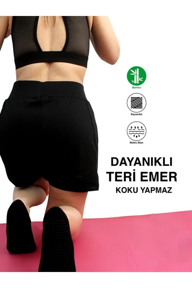 2 Çift Siyah Kaymaz Taban Silikon Baskılı Yoga Fitness Pilates Ve Aktivite Kadın Çorabı - 3