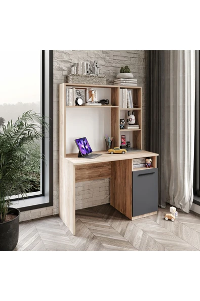 Afilli İzmir Çalışma Masası Flora Antrasit Tamamı Mdf