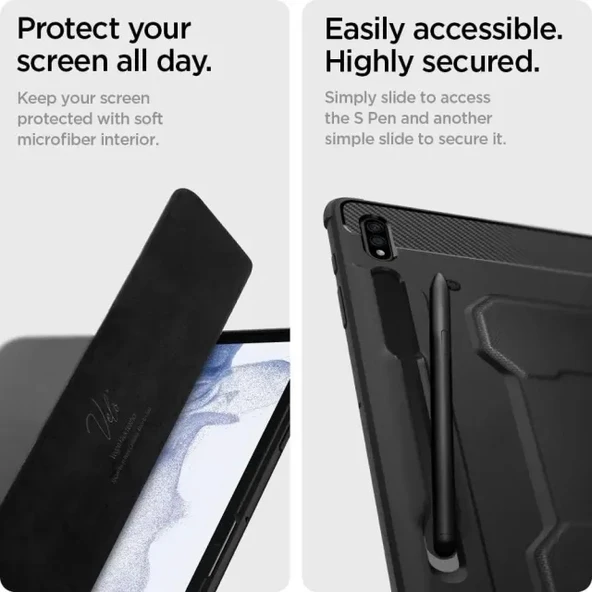 Spigen Rugged Armor Pro Galaxy Tab S8 Plus / S7 Plus Kalem Tutuculu Kılıf - Siyah - 6