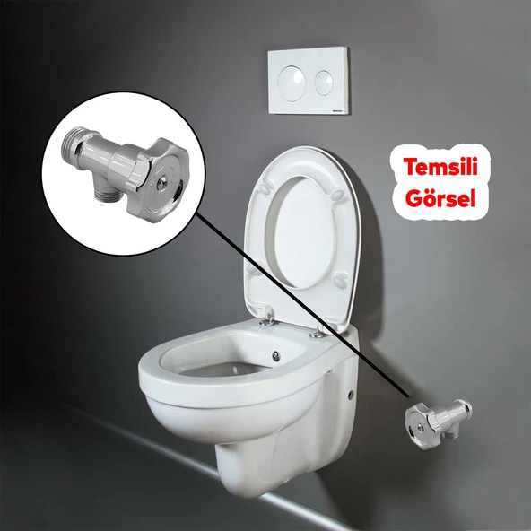 Taharet Musluğu Metal Rezervuar Çevirmeli Ara Musluk Wc Klozet Alafranga Flex Hortum Bağlantı - 4