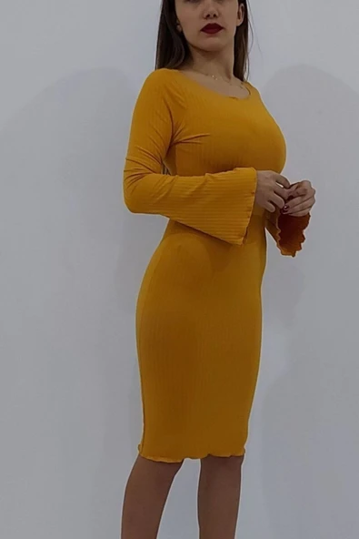 Bkmc Ispanyol Kol Elbise Hardal - 2