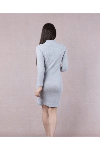 Bkmc Yarım Boğazlı Uzun Kol Elbise Gri (Lisinya) alithestereo - 5