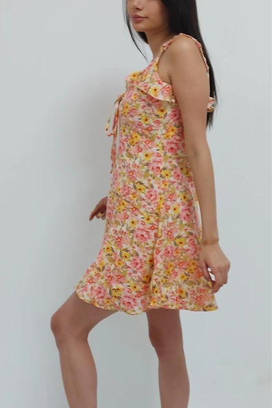 Bkmc Askılı Çiçek Desenli Elbise Ekru (clz) - 4