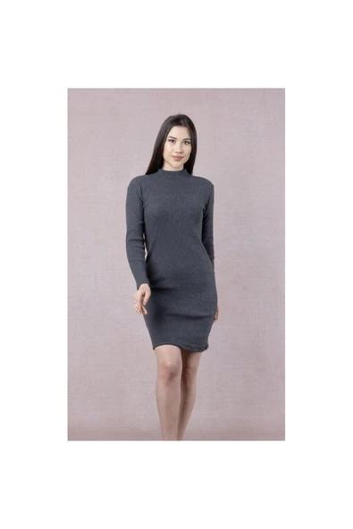 Bkmc Yarım Boğazlı Uzun Kol Elbise Antrasit ()(noya Online) - 2