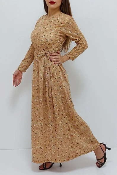 Bkmc Önden Bağlamalı Desenli Elbise Kahve - 4