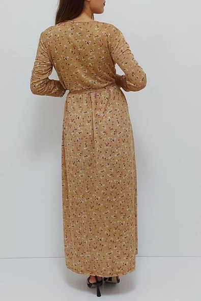 Bkmc Önden Bağlamalı Desenli Elbise Kahve - 5