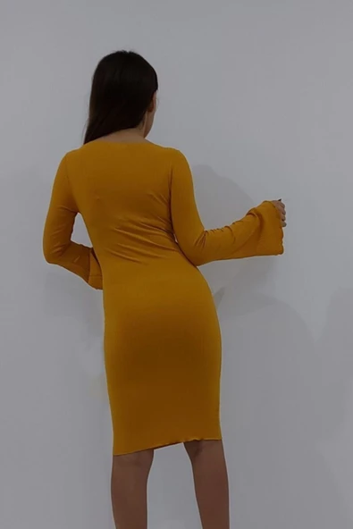 Bkmc Ispanyol Kol Elbise Hardal - 5