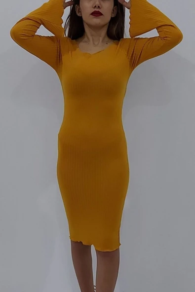 Bkmc Ispanyol Kol Elbise Hardal