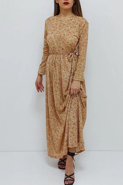 Bkmc Önden Bağlamalı Desenli Elbise Kahve - 2