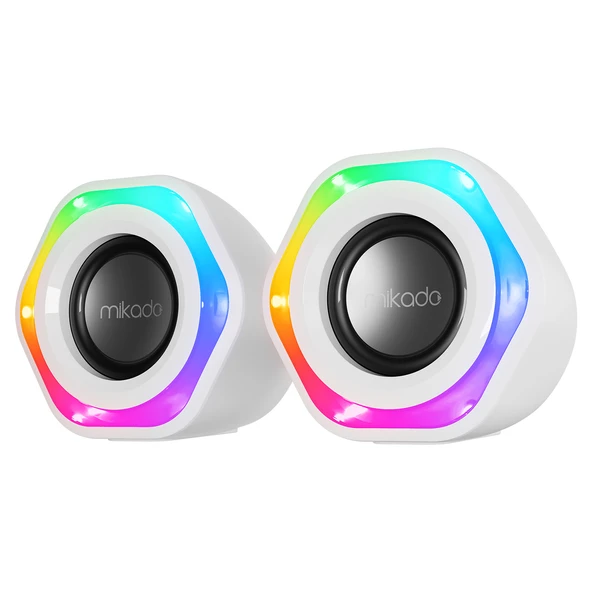 Mikado MD-176 2.0 3W*2 Beyaz RGB Aydınlatmalı USB + 3.5mm USB 5V Speaker Hoparlör