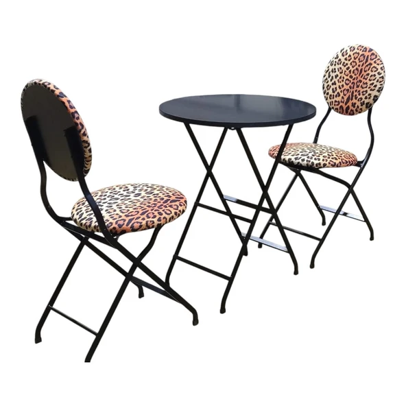 Leopar Desenli Siyah Katlanır Masa Sandalye Takımı  Şık, Modern ve Dayanıklı  Balkon, Mutfak, Bahçe Kullanımı İçin - 6